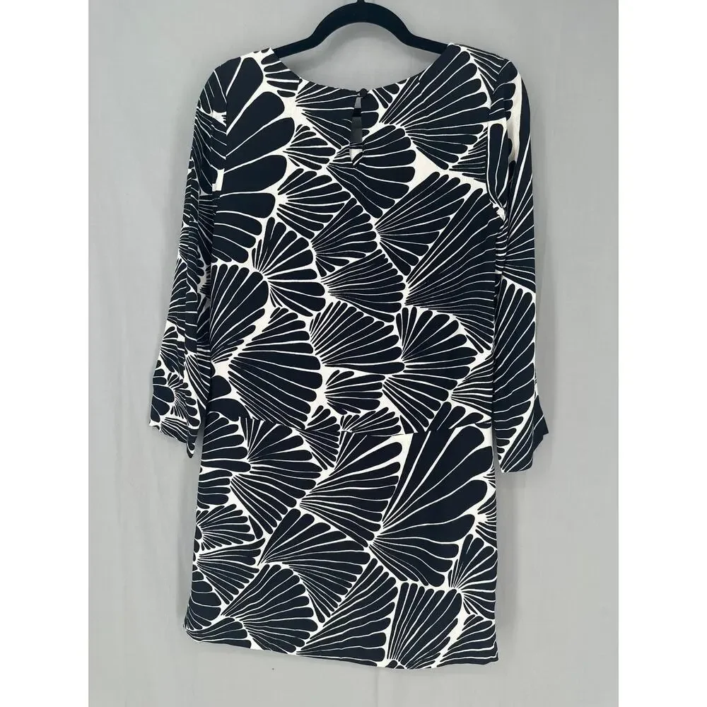 J Crew Dress Womens 4 Black Mini Shift Long Sleeve Abstract Flowy Boho Office - Picture 4 of 8
